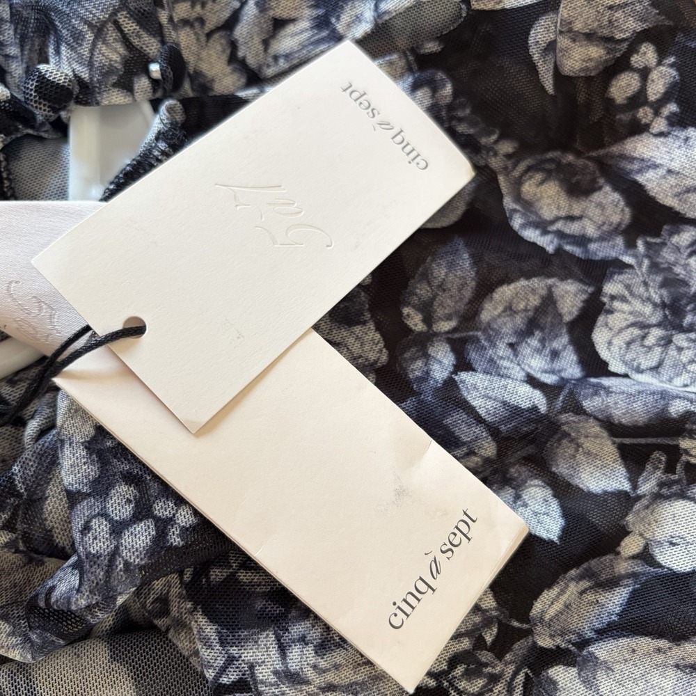 NWT Cinq a' Sept Photo Real Shirred Mesh Turtleneck in Slate Blouse Top Large - Picture 12 of 15